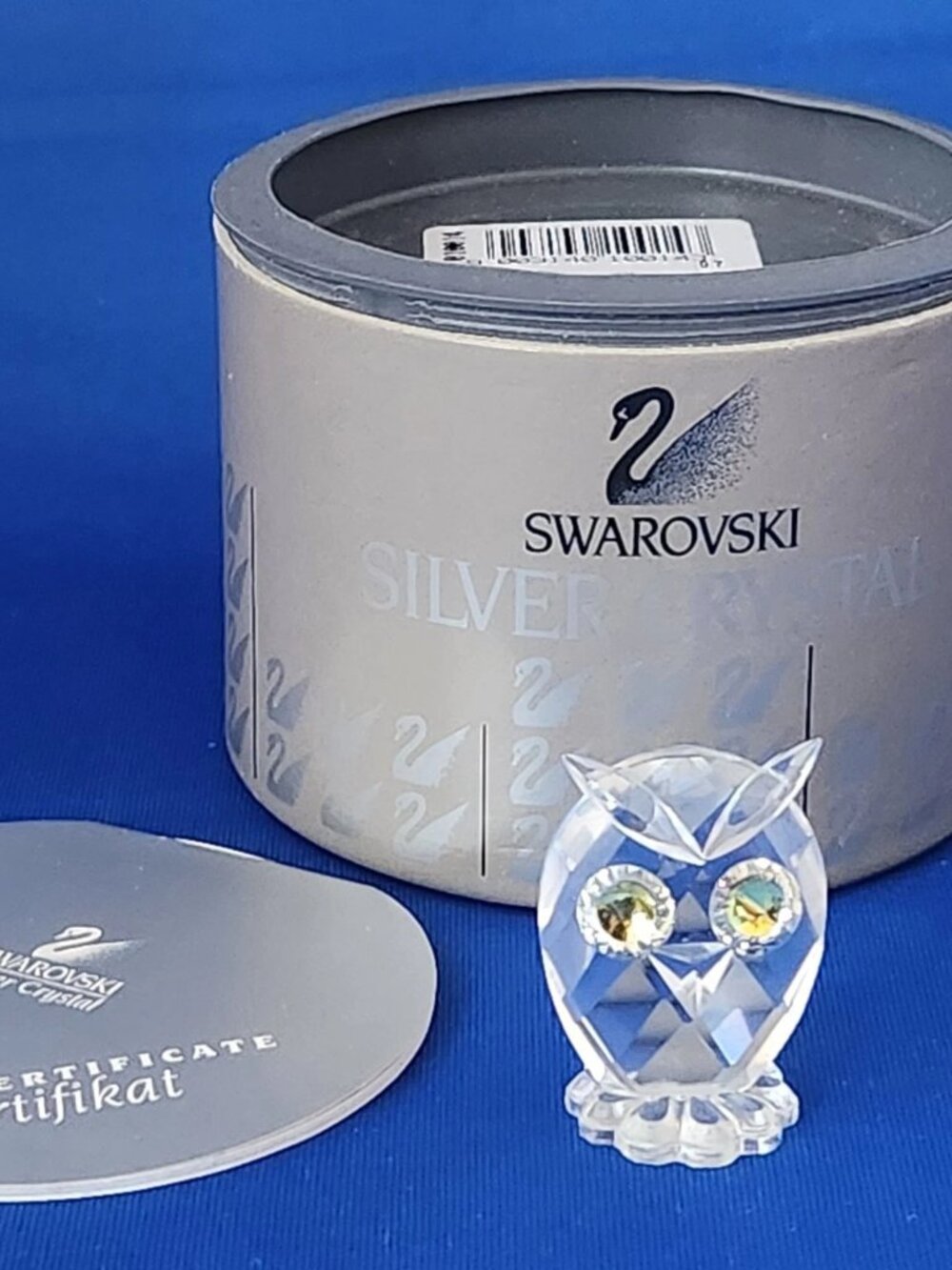 Vtg Retired Swarovski Crystal Owl Green Eyes 90 Woodland Friends W/box & Booklet